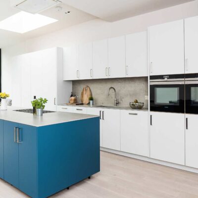 white modular kitchens installed in noida with hafele fittings and hardware
